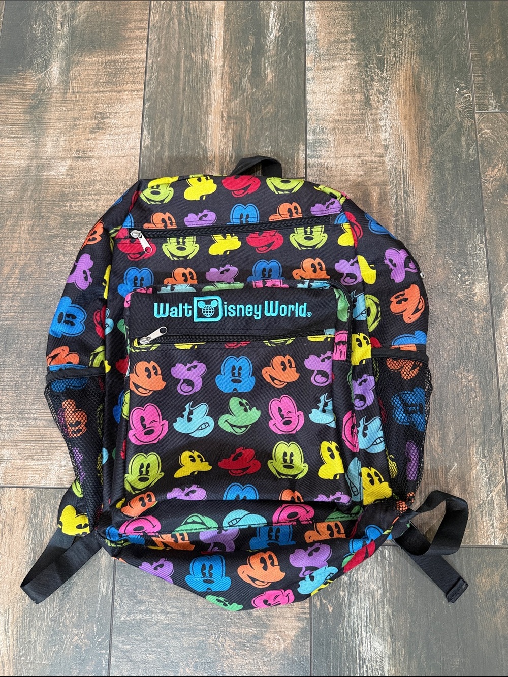 Disney Black Backpack with Red, Yellow and Green Mickey Faces
